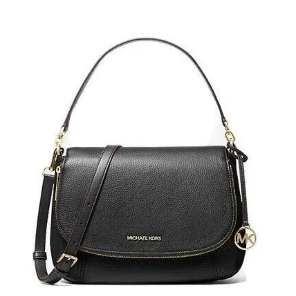 Michael Kors Bedford MD Convertible Flap Crossbody Leather Bag Black